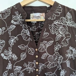 Honolua Wahine Embroidered Tunic Top Swim Cover Dress Brown Small